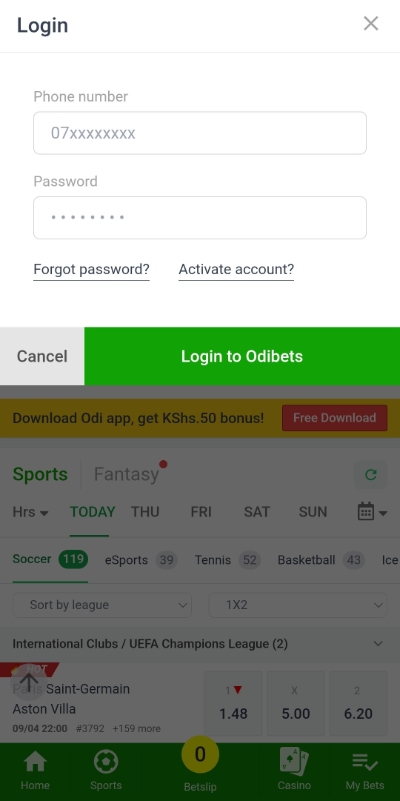 Odibets Kenya Login